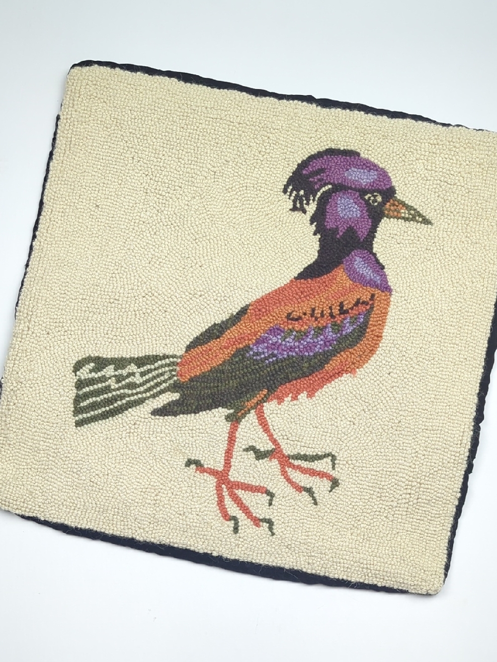 PEKING HANDICRAFT Wool Hand Hooked Decorative Bird 18" Pillow Cover